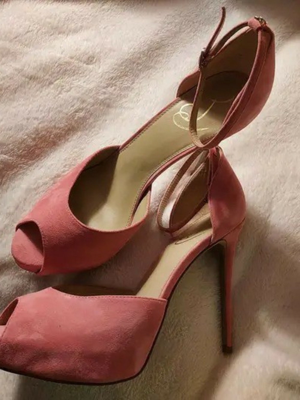 Sam Edelman Coral Pink Peep-Toe Ankle-Strap Stilettos
